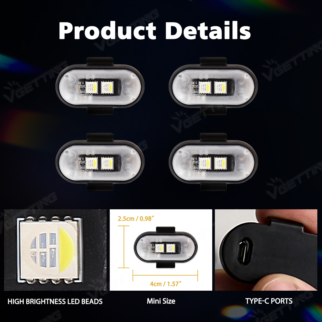 4 قطعة طائرة صغيرة بدون طيار ض - مراجعة Drone Strobe Light وسعره